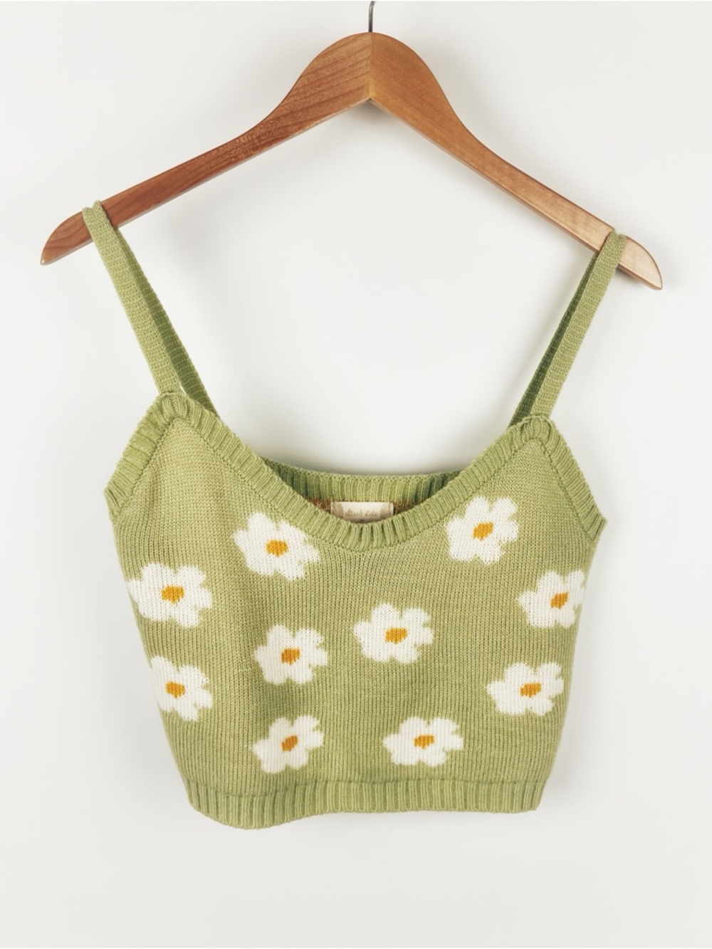 Altar'd State Daisy Floral Knit Cropped Cami Green Size M